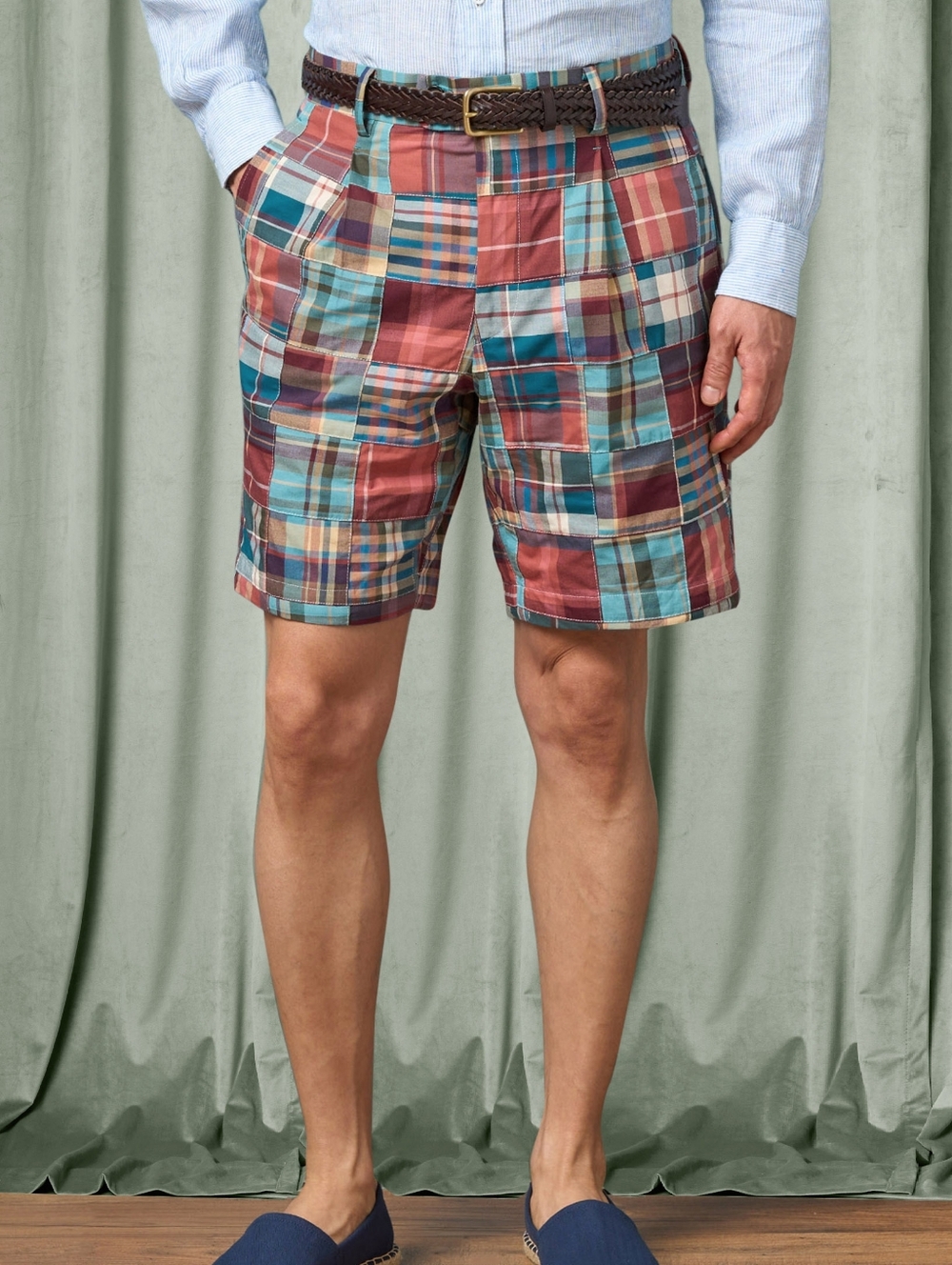 EUC - Classic Men's Colorful Madras Cotton Plaid Patchwork Shorts - 40 - Picture 10 of 10